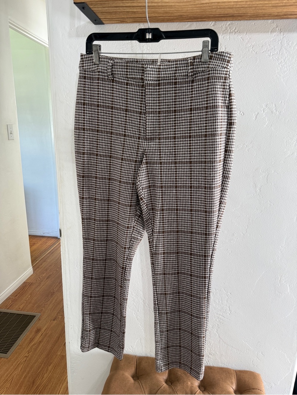 Free People Houndstooth Ankle Pants in Brown, Black & Cream